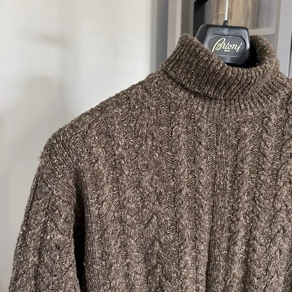 Hugo BOSS Brown Marled Wool Silk Cable Knit Turtleneck Pullover LS Sweater 52